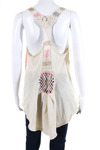 Free People Women's Scoop Sleeveless Crochet Hi-Lo Hem Blouse Beige Size M