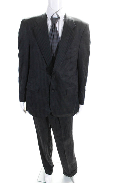 Burberry Mens Wool Striped Print Darted Pleated Pants Blazer Set Gray Size EUR42