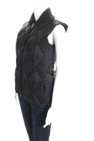 Prada Women's Double Zip Knit Collar Quilted Puffer Vest Black Size 38