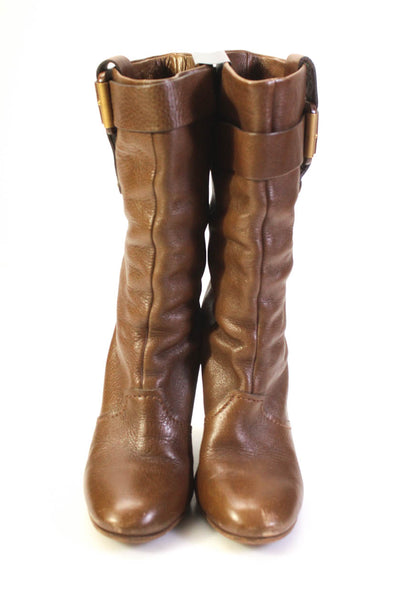 Chloe Womens Leather High Wedge Heel Mid-Calf Boots Dark Brown Size 10US 40EU