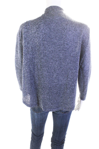 Joan Vass Womens Knit Long Sleeve 3/4 Zip V-Neck Crop Shirt Heather Blue Size M