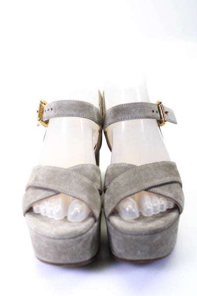 O Lautre Chose Womens Wedge Heel Platform Ankle Strap Gray Suede Size 36