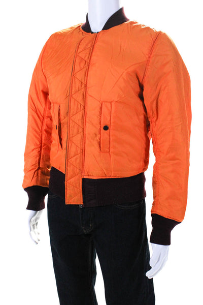 Alpha Inspections Mens Full Zip Reversible Bomber Jacket Burgundy Orange Size XS