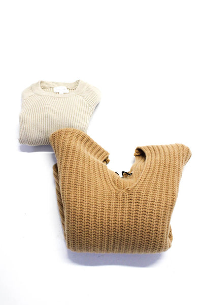 Line And Dot Zara Womens V Neck Crew Neck Sweater Beige Brown XS/S Small Lot 2