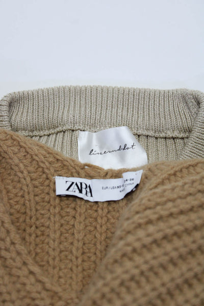 Line And Dot Zara Womens V Neck Crew Neck Sweater Beige Brown XS/S Small Lot 2