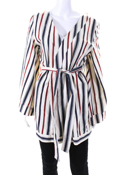 Surf Soleil Womens Striped Belted Kimono Robe Ivory Navy Red Cotton One Size