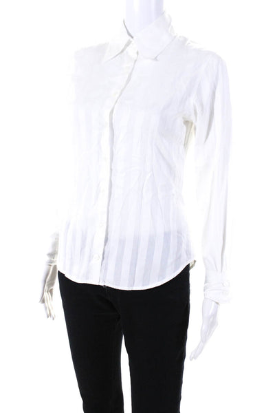 Anne Fontaine Womens Button Front Collared Striped Shirt White Size FR 38