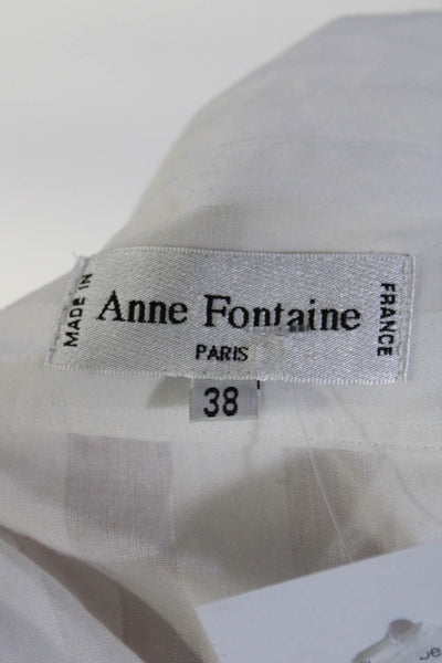 Anne Fontaine Womens Button Front Collared Striped Shirt White Size FR 38