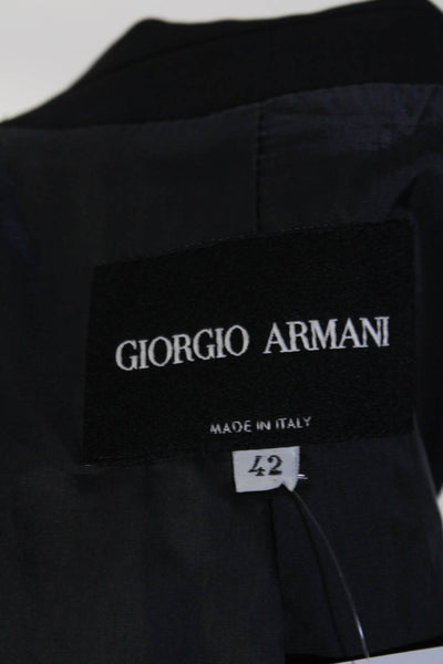Giorgio Armani Womens Three Button Notched Lapel Blazer Jacket Navy Blue IT 42