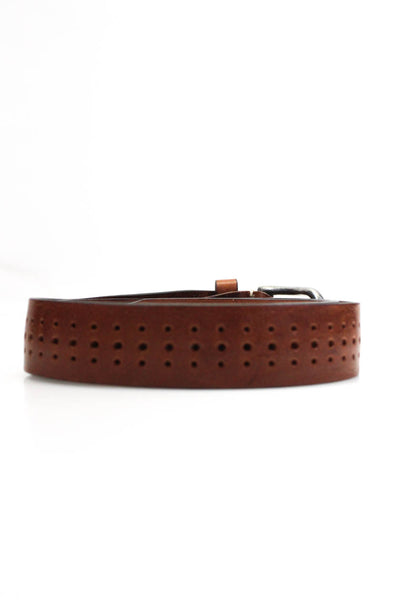 Berge Uomo Mens Perforated Leather Medium Width Belt Brown Size 42