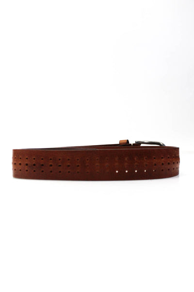 Berge Uomo Mens Medium Width Perforated Leather Belt Brown Size 38