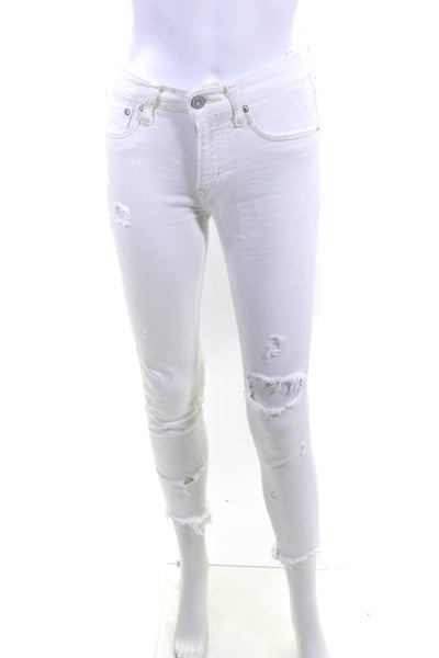 Moussy Womens Distressed High Rise Straight Leg Cut Off Jeans White Size 25