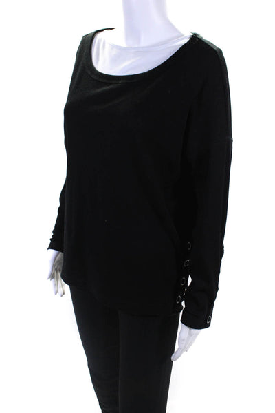 Chaser Womens Ribbed Knit Cotton Snap Up Side Seams Blouse Top Tee Black Size S