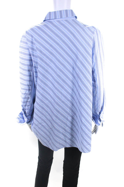 Petersyn Womens Striped Collared Bow Front Button Up Blouse Top Blue Size XS