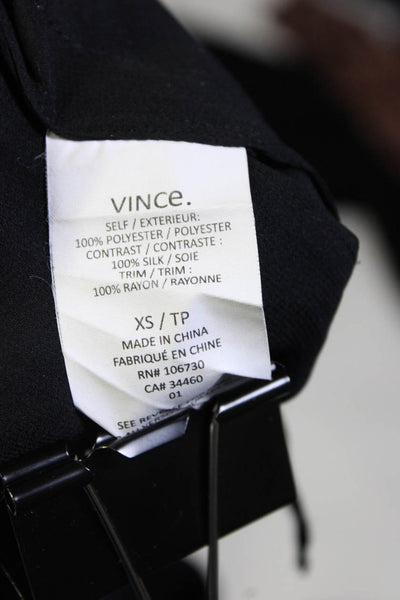 Vince Womens Crepe Overlay Chiffon Sleeveless Crew Neck Blouse Top Black Size XS