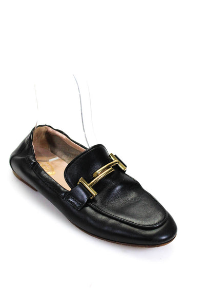 Tods Women's Round Toe Leather Loafers Black Size 35