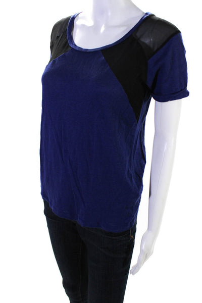 Sandro Women's Round Neck Short Sleeves Color Block T-Shirt Blue Size 1