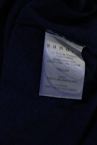 Sandro Women's Round Neck Short Sleeves Color Block T-Shirt Blue Size 1