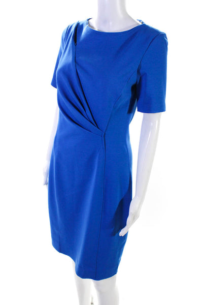 T Tahari Women's Round Neck Short Sleeves Cinch Midi Dress Blue Size 4