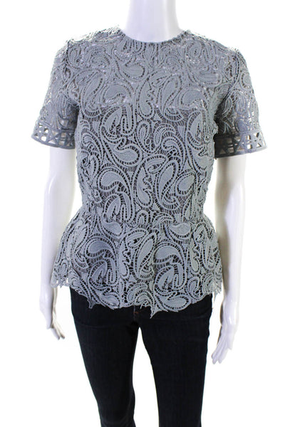 Karina Grimaldi Women's Round Neck Short Sleeves Peplum Blouse Gray Size M