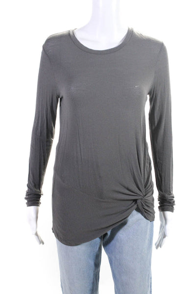 Enza Costa Womens Round Neck Long Sleeve Pullover Casual Top Gray Size M