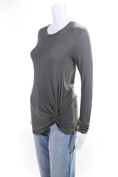 Enza Costa Womens Round Neck Long Sleeve Pullover Casual Top Gray Size M