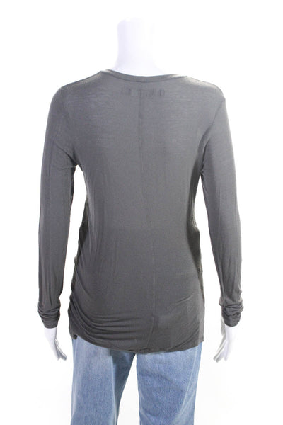 Enza Costa Womens Round Neck Long Sleeve Pullover Casual Top Gray Size M