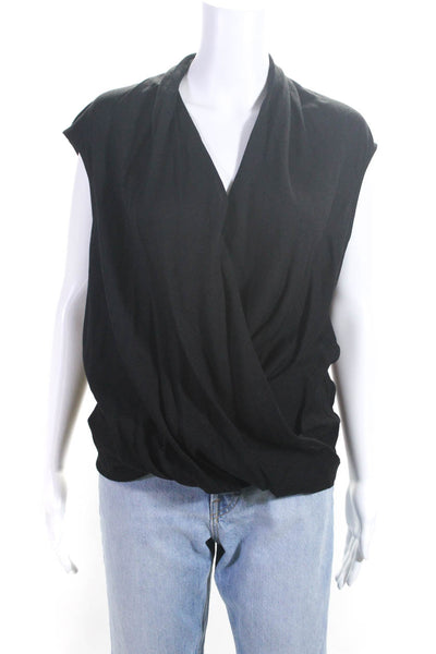 Helmut Lang Womens Bubble Hem High Low V-Neck Sleeveless Blouse Black Size S