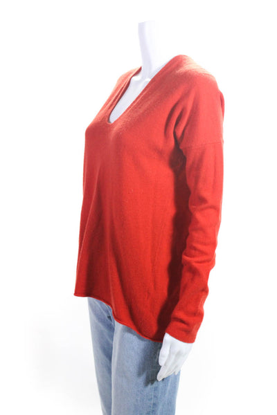 Vince Womens Cashmere V-Neck Long Sleeve Textured Pullover Sweater Orange Size S
