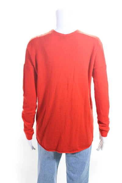 Vince Womens Cashmere V-Neck Long Sleeve Textured Pullover Sweater Orange Size S