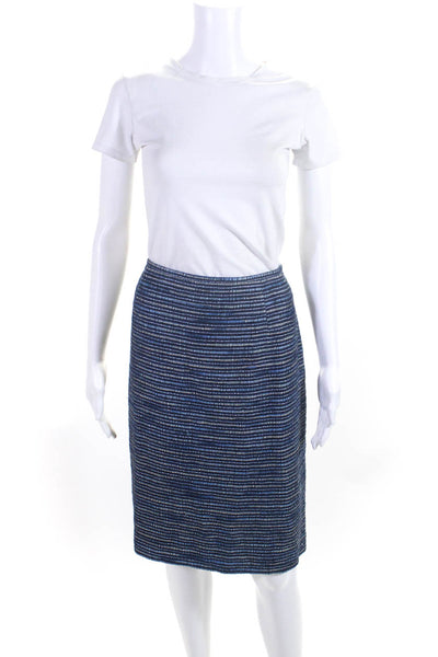 Lafayette 148 New York Womens Back Zip Knit Pencil Skirt Blue Cotton Size 14