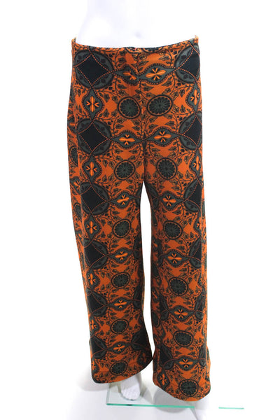 Andres Otalora Womens Orange Floral Print High Rise Wide Leg Pants Size 10