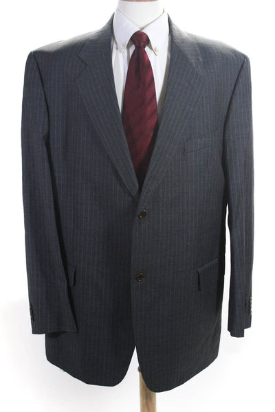 Giorgio Cavalli Mens Two Button Pinstripe Blazer Jacket Gray Wool Size 48 Long