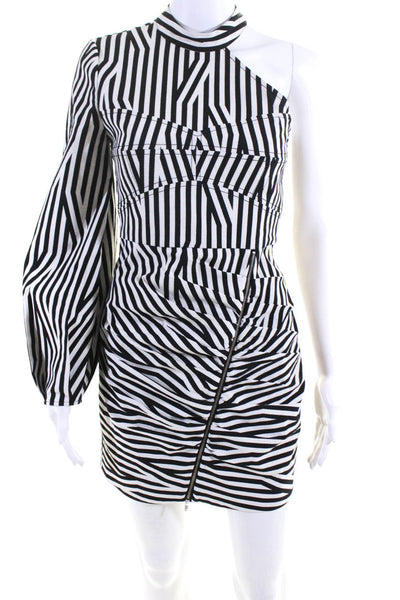 Self Portrait Womens 3/4 Sleeve Cut Out Striped Mini Dress Black White Size 2
