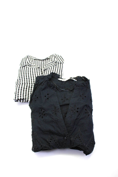 Zara Womens Gingham Eyelet Shirts White Black Cotton Size XS Small Lot 2