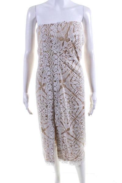 Tadashi Shoji Women's Strapless Lace Midi Dress Beige White Size 0