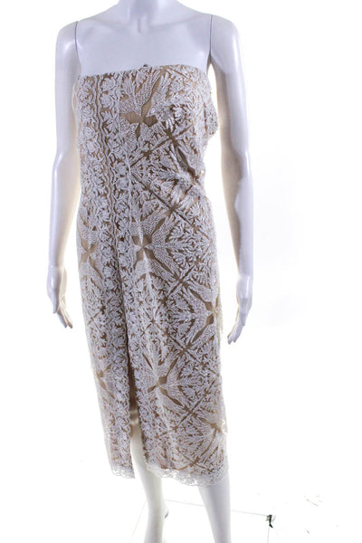 Tadashi Shoji Women's Strapless Lace Midi Dress Beige White Size 0