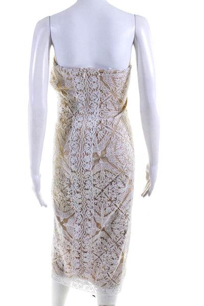 Tadashi Shoji Women's Strapless Lace Midi Dress Beige White Size 0