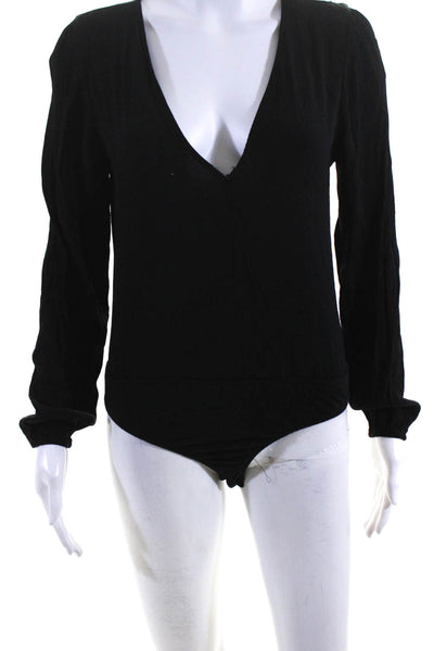 Lovers + Friends Women's Long Sleeve V Neck Bodysuit Black Size S