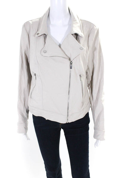 T Tahari Women's Asymmetric Zip Biker Jacket Beige Size M