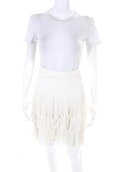 Ralph Lauren Rugby Women's Silk Lace Tiered Knee Length Skirt White Size M