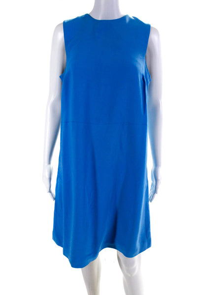 Monique Lhuillier Womens Crepe Crew Neck Sleeveless Shift Dress Blue Size L