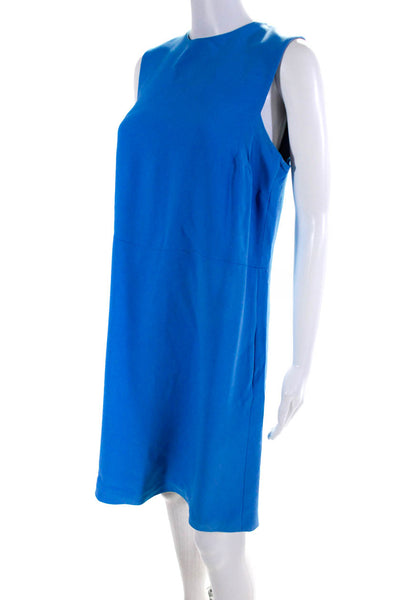 Monique Lhuillier Womens Crepe Crew Neck Sleeveless Shift Dress Blue Size L