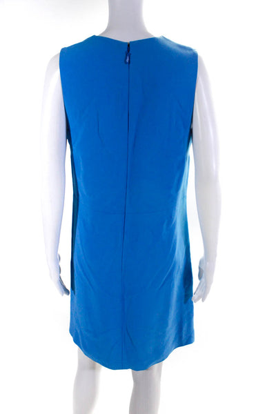 Monique Lhuillier Womens Crepe Crew Neck Sleeveless Shift Dress Blue Size L