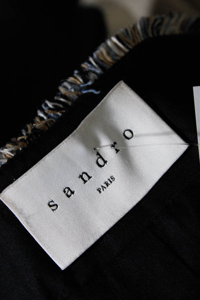 Sandro Cotton Tweed Striped Open Front Jacket Blazer Black Tan Size 36