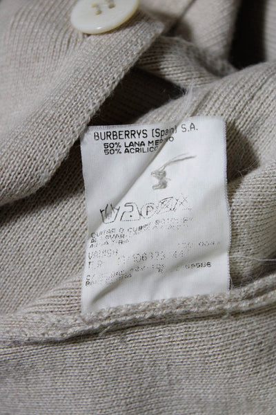 Burberrys Womens Merino Wool Collared Button Up Sweater Cardigan Beige Size 44
