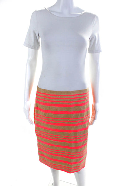 J Crew Collection Womens Linen Striped Pencil Skirt Beige Pink Size 8