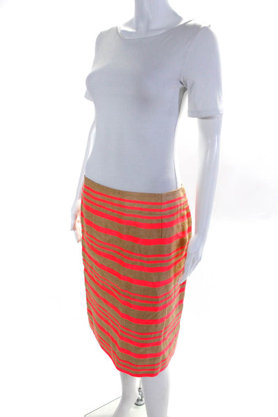 J Crew Collection Womens Linen Striped Pencil Skirt Beige Pink Size 8