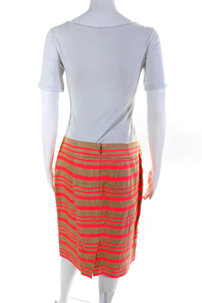 J Crew Collection Womens Linen Striped Pencil Skirt Beige Pink Size 8