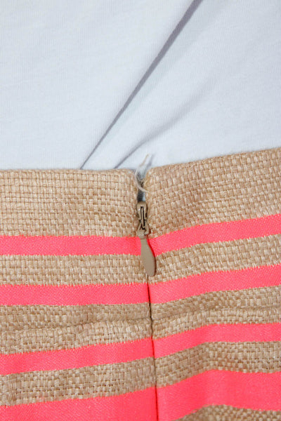 J Crew Collection Womens Linen Striped Pencil Skirt Beige Pink Size 8